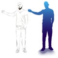 Vector illustration of a standing man with a raised hand. Royalty Free Stock Photo